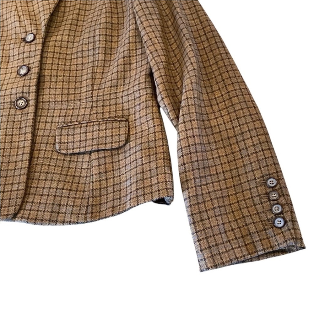 Sundance Brown Plaid Wool Blazer Jacket Studded Collar Women's Size 2 or 4 Lined - Picture 8 of 16